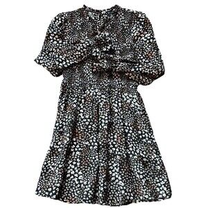 Vero Moda Women's Black Floral Smocked Mini Dress Sz M Romantic Floral Bohemian